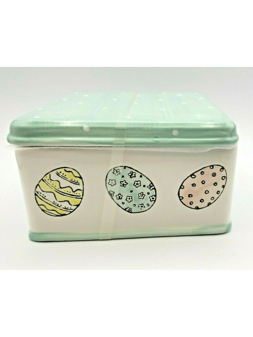 Square Ceramic Canister Box Colorful Eggs Polka Dots Potter's Studio Spring